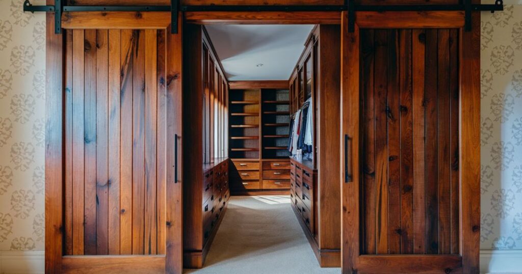 Wooden sliding doors as wardrobe doors